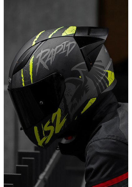 Rapıd Race Raven Mat Siyah-Gri-Neon Sarı Kask C1