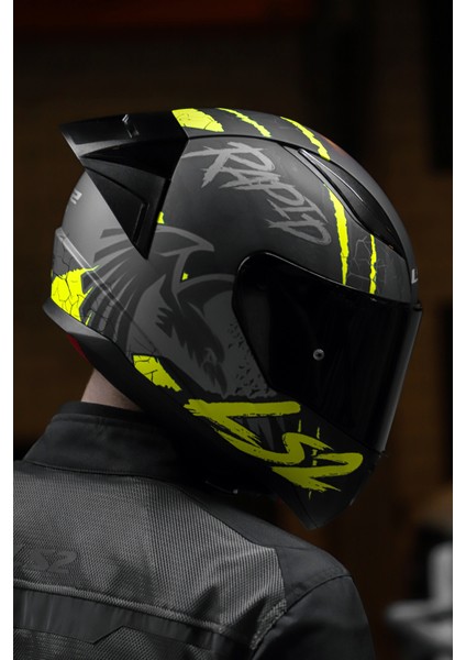 Rapıd Race Raven Mat Siyah-Gri-Neon Sarı Kask C1