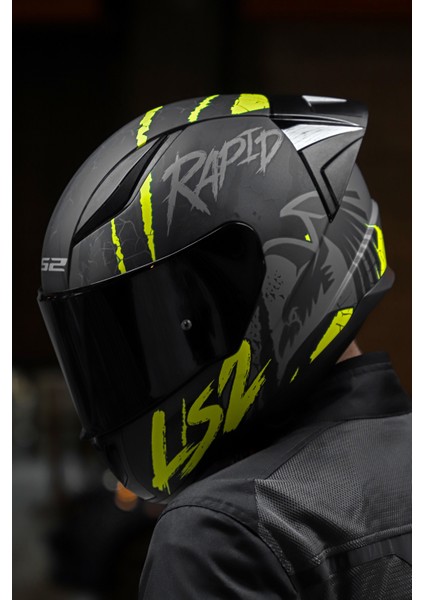Rapıd Race Raven Mat Siyah-Gri-Neon Sarı Kask C1