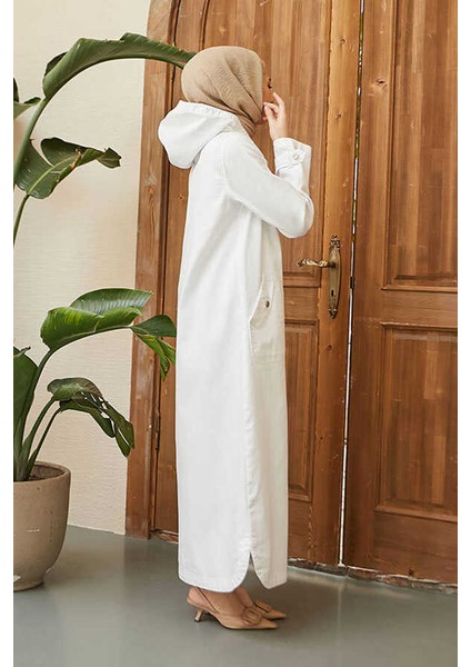 6329-Kapşonlu Denim Kap Beyaz modelleri