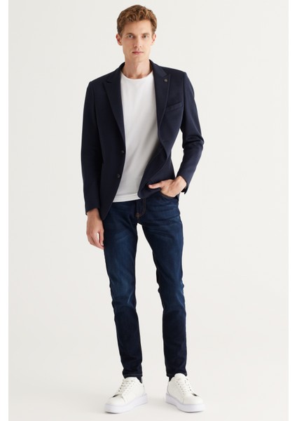 ALTINYILDIZ CLASSICS Erkek Lacivert Slim Fit Dar Kesim Kırlangıç Yaka Lacivert Ceket