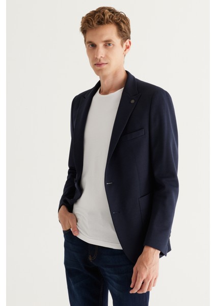 ALTINYILDIZ CLASSICS Erkek Lacivert Slim Fit Dar Kesim Kırlangıç Yaka Lacivert Ceket