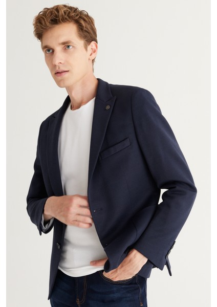 ALTINYILDIZ CLASSICS Erkek Lacivert Slim Fit Dar Kesim Kırlangıç Yaka Lacivert Ceket