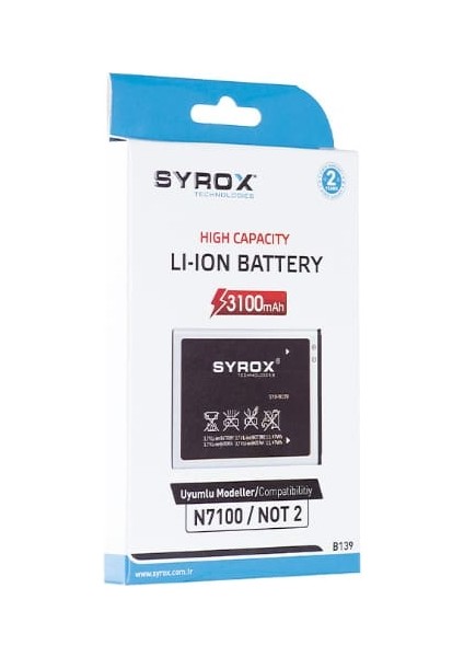 N7100/NOTE 2 Samsung Batarya Syrox SYX-B139