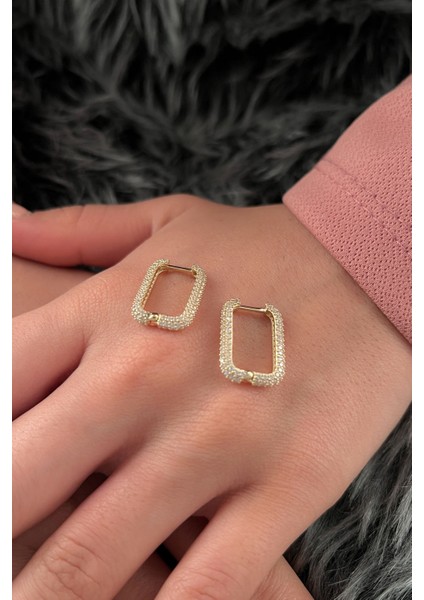 Kuyumculuk 14 Ayar Altın Tamamı Taşlı Dikdörtgen Küpe modelleri