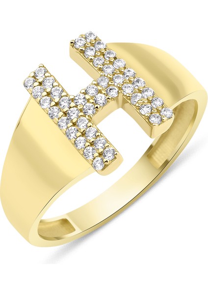 14 Ayar Altın Taşlı H Harfli Yüzük