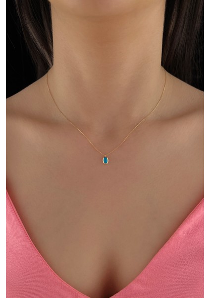 14 Ayar Altın Oval Firuze Kolye