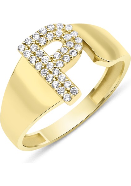 14 Ayar Altın Taşlı P Harfli Yüzük