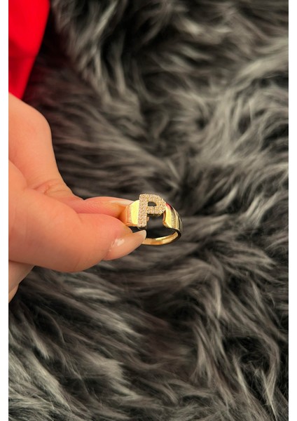 14 Ayar Altın Taşlı P Harfli Yüzük modelleri