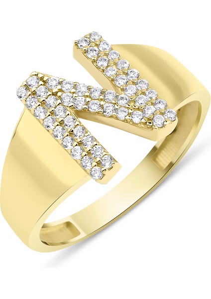 14 Ayar Altın Taşlı N Harfli Yüzük