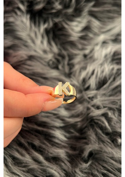 14 Ayar Altın Taşlı K Harfli Yüzük modelleri