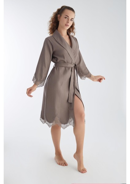 Kısa Dantelli Pike Bambu Cotton Bayan Sabahlık modelleri