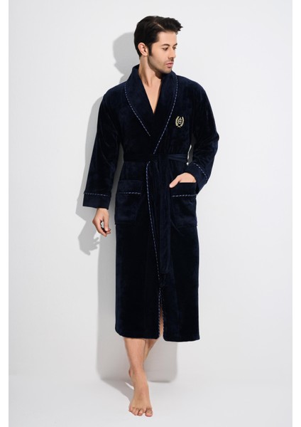 Men Nakış Niki Kadife Bambu Cotton Erkek Sabahlık