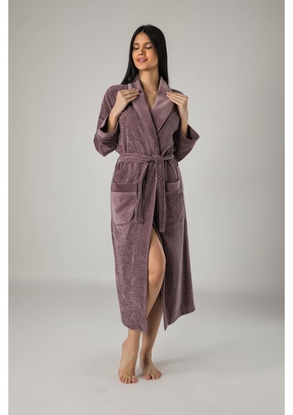 Uzun Şalyaka Jakarlı Bambu Cotton Bayan Sabahlık