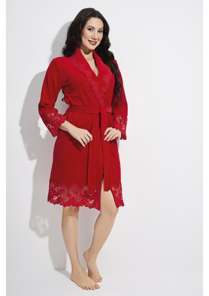 Dantelli Kısa Şalyaka Niki Kadife Bambu Cotton Bayan Sabahlık modelleri