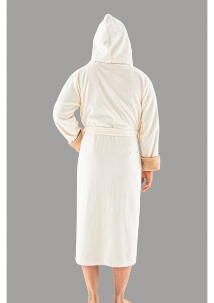 Krem Kapüşonlu Sports Nakışlı Bambupamuklu Erkek Bornozu fiyatları