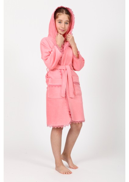 Pudra Brodeli Bukle Pamuklu Genç Bornozu modelleri