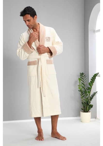 Nusa Men Nakışlı Bambo Cotton Erkek Bornozu