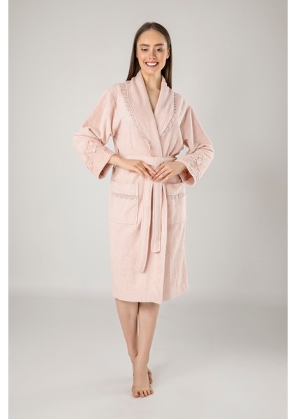 Krem Dantelli Bambu Cotton Bayan Bornozu modelleri