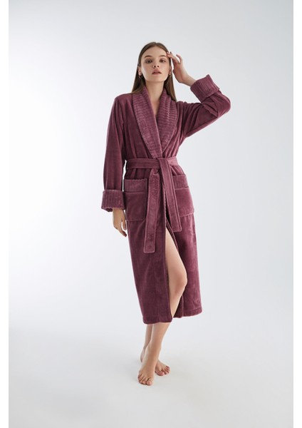 Yaka Fitilli Triga Bambu Cotton Bayan Bornozu