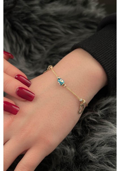 Kuyumculuk 14 Ayar Altın Göz Detaylı Şans Bilekliği