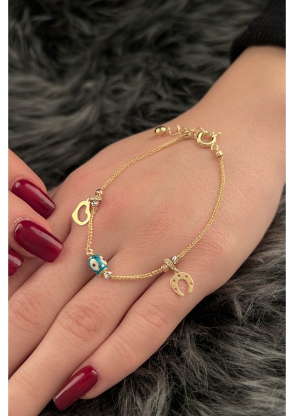 Kuyumculuk 14 Ayar Altın Göz Detaylı Şans Bilekliği modelleri