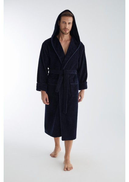 Yaka Fitilli Bambu Cotton Erkek Bornozu