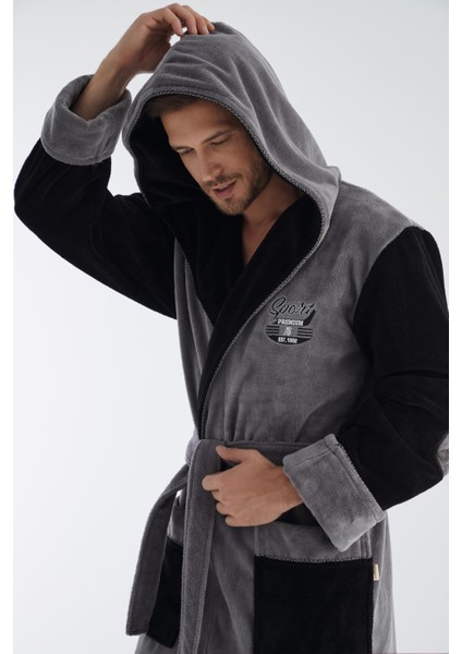 Sport Nakış Triga Bukle Bambu Cotton Erkek Bornoz