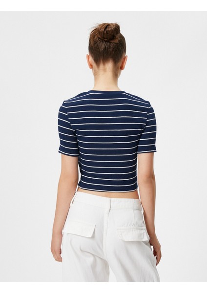 Crop Tişört Slim Fit Kısa Kollu Bisiklet Yaka Pamuklu fırsatları
