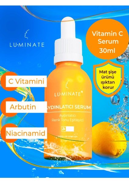 C Vitamini Serum Arbutin Niacinamid Aydınlatıcı Renk Tonu Eşitleyici Leke, Akne Karşıtı 30 ml