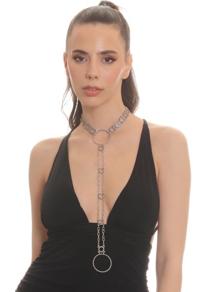 Kadın Antik Gümüş Kaplama Burgulu Yuvarlak Parçalı Tasarım Choker&kolye