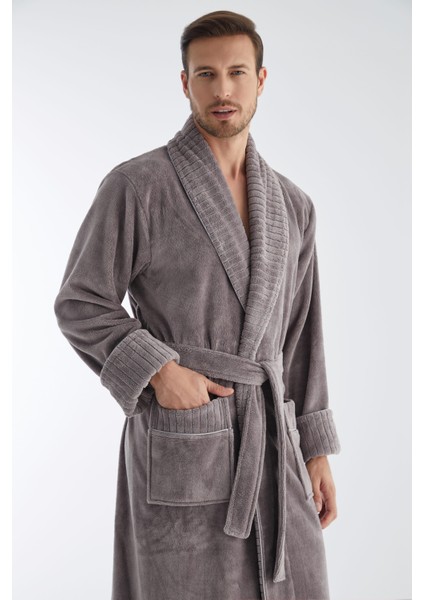 Yaka Fitilli Bambu Cotton Erkek Bornozu