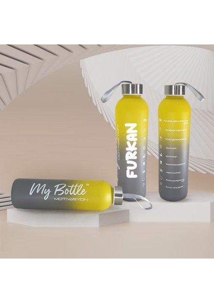 Kişiye Özel Renkli 1 Lt Motivasyon Cam Su Matarası HK2705