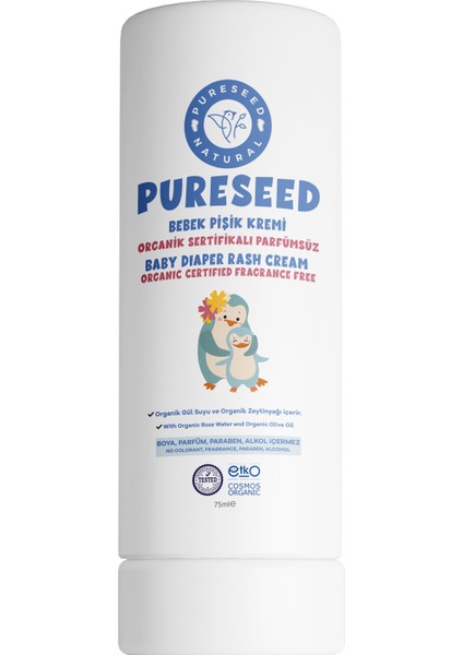 Pureseed Natural Organik Sertifikalı Bebek Pişik Kremi Parfümsüz - 75 ml