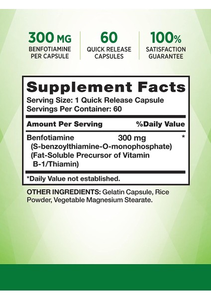 Benfotiamine 300 mg 60 Kapsul Vitamin B1 Precursor Enhanced Absorption fiyatları