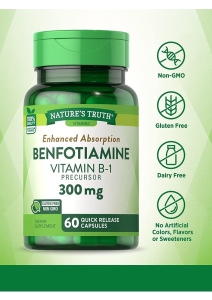 Benfotiamine 300 mg 60 Kapsul Vitamin B1 Precursor Enhanced Absorption modelleri