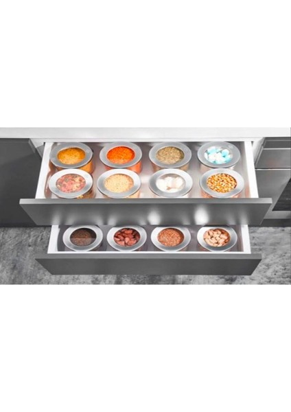 Yuvarlak Lüks Saklama Kabı Krom Kapak 12 Adet 1750 ml Saklama Kabı