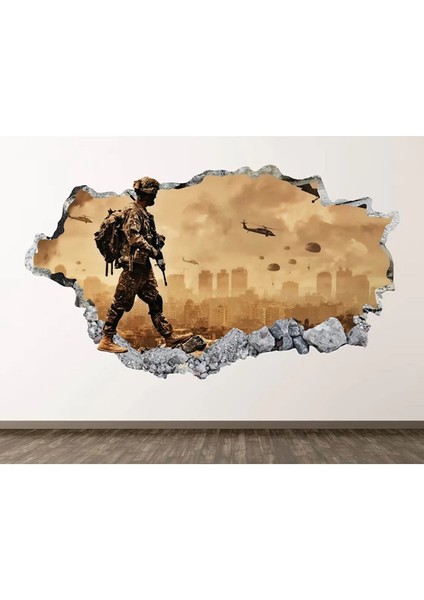Asker Temalı Full Hd Baskı 3D Modern Duvar Sticker