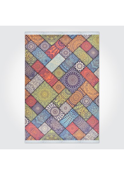 Crea Halı Renkli Geometrik Desenli Jüt Kilim JB3313