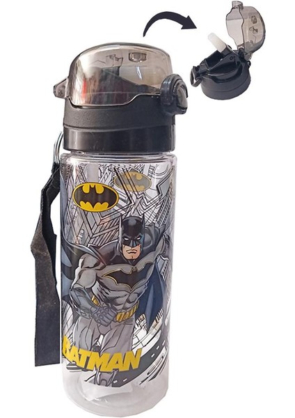 Erkek Çocuk Matara 500 ml 1 Adet Batman Plastik Lisanslı Okul Matarası Süper Kahraman Pipetli Suluk