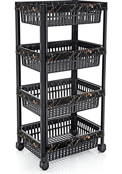 4 Katlı Plastik Çok Amaçlı Mutfak Banyo Düzenleme Organizer Siyah Mermer Desenli