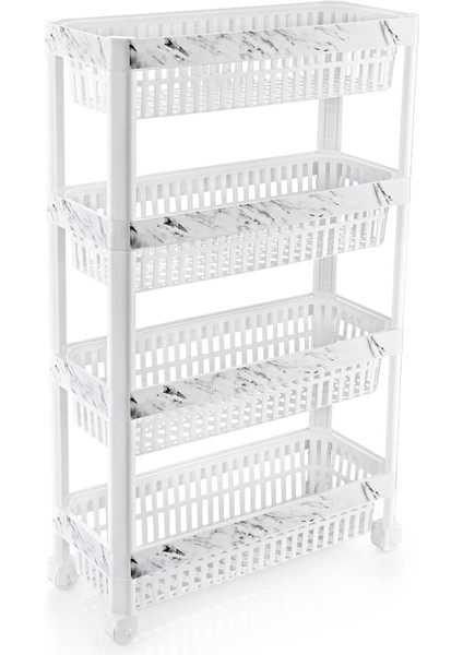 4 Katlı Plastik Çok Amaçlı Mutfak Banyo Düzenleme Dar Organizer Siyah Mermer Desenli