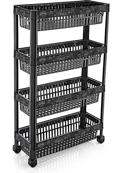 4 Katlı Plastik Çok Amaçlı Mutfak Banyo Düzenleme Dar Organizer Siyah Desenli