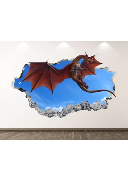 Kırmızı Ejderha Full Hd Baskı 3D Modern Duvar Sticker