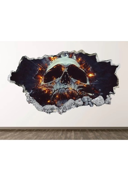 Altın Kafatası Full Hd Baskı 3D Modern Duvar Sticker