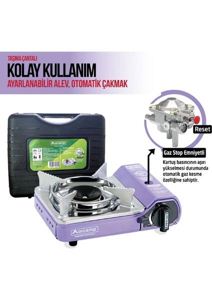 Tekli Çantalı Mini Portatif Ocak Mor CK-506