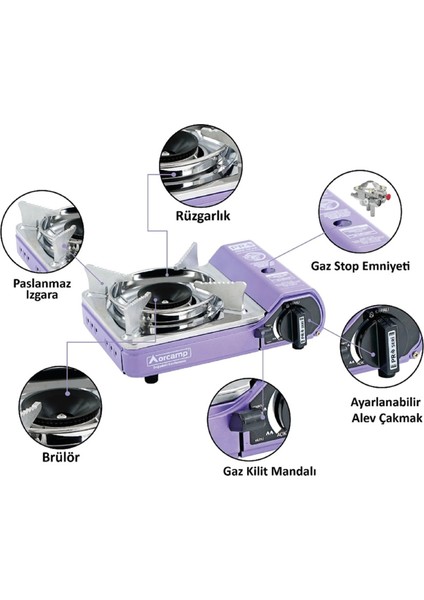 Tekli Çantalı Mini Portatif Ocak Mor CK-506