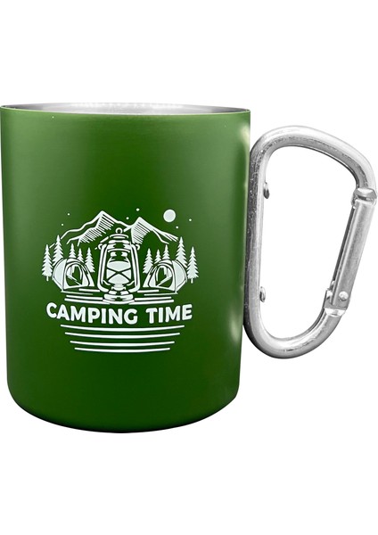 Karabina Saplı Çelik Kupa Bardak Yeşil Camping Time Model