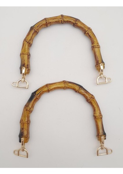 Bambu Görünümlü 15 cm Plastik Çift Sap Light Gold Hareketli Metalli