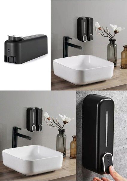 Banyo Sabunluk 350 ml Sabunluk Duvara Monte Şampuan Sıvı Sabun Şişesi Banyo Sabunluk 4 Adet Siyah